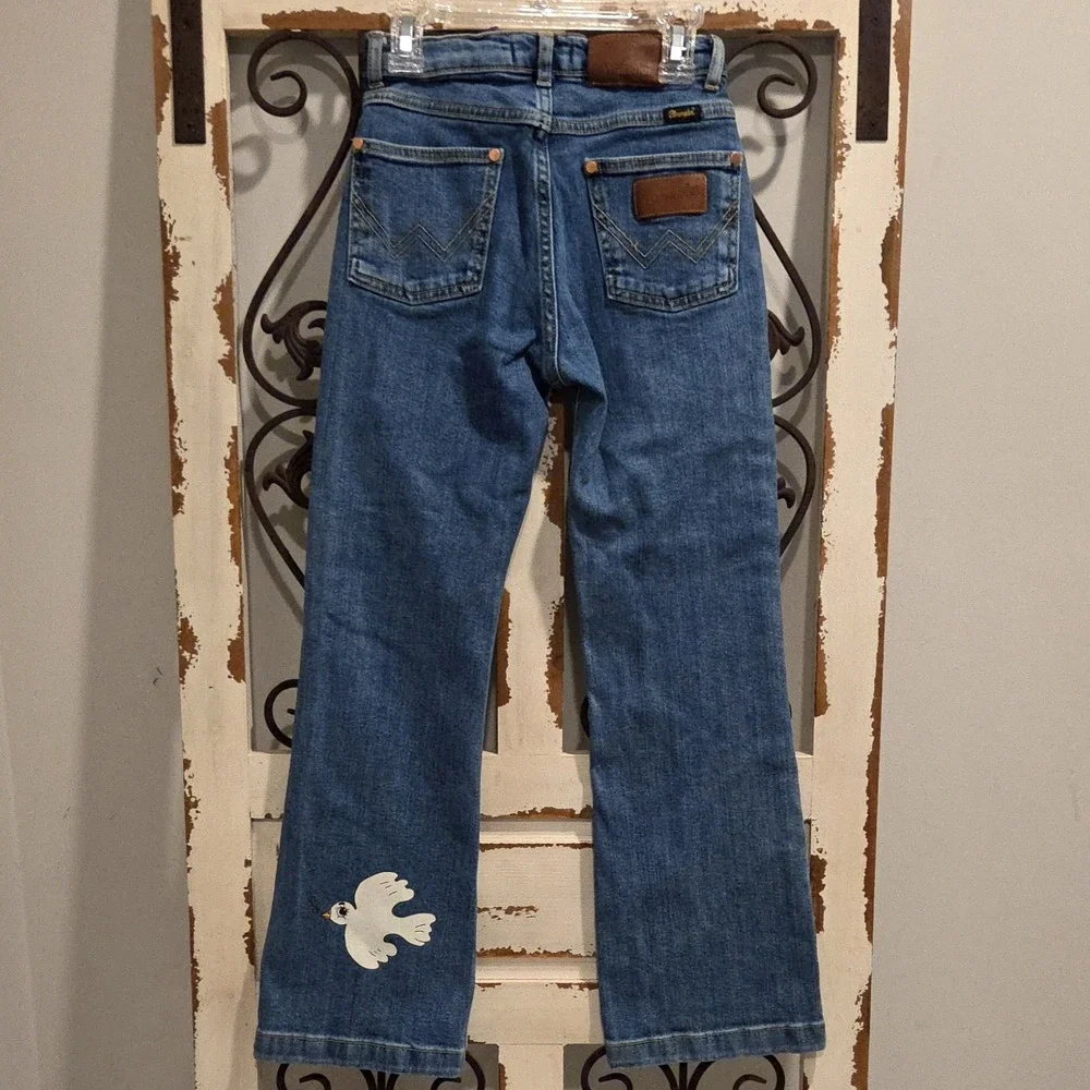 Mini Rodini x Wrangler Girls Bootcut Jeans Dove Print Denim Size 9-11Y